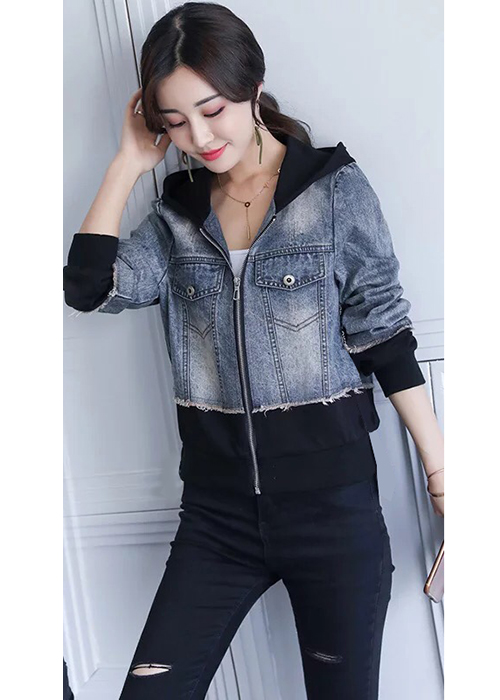 Áo Khoác Jean Nữ Nón Trùm Thêu Chữ Thời Trang