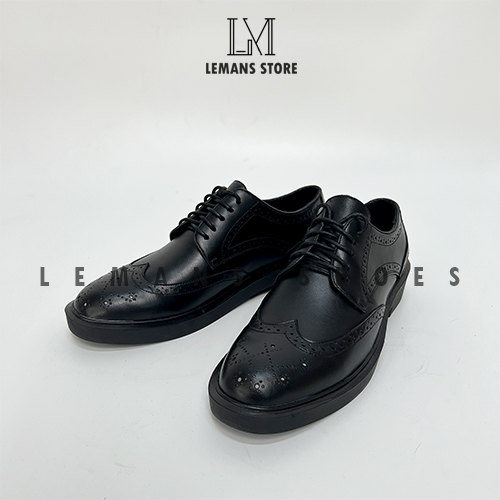 Giày Tây Nam Công Sở Cao Cấp Derby Wingtip LEMANS Black giày derby Bảo Hành 24 Tháng