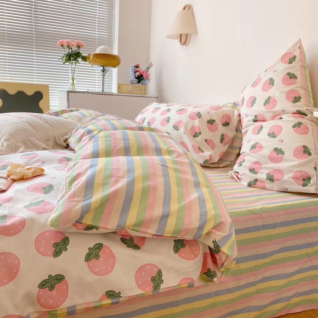 Bộ Chăn Ga Gối Cotton 100% - Dâu Tây Hồng