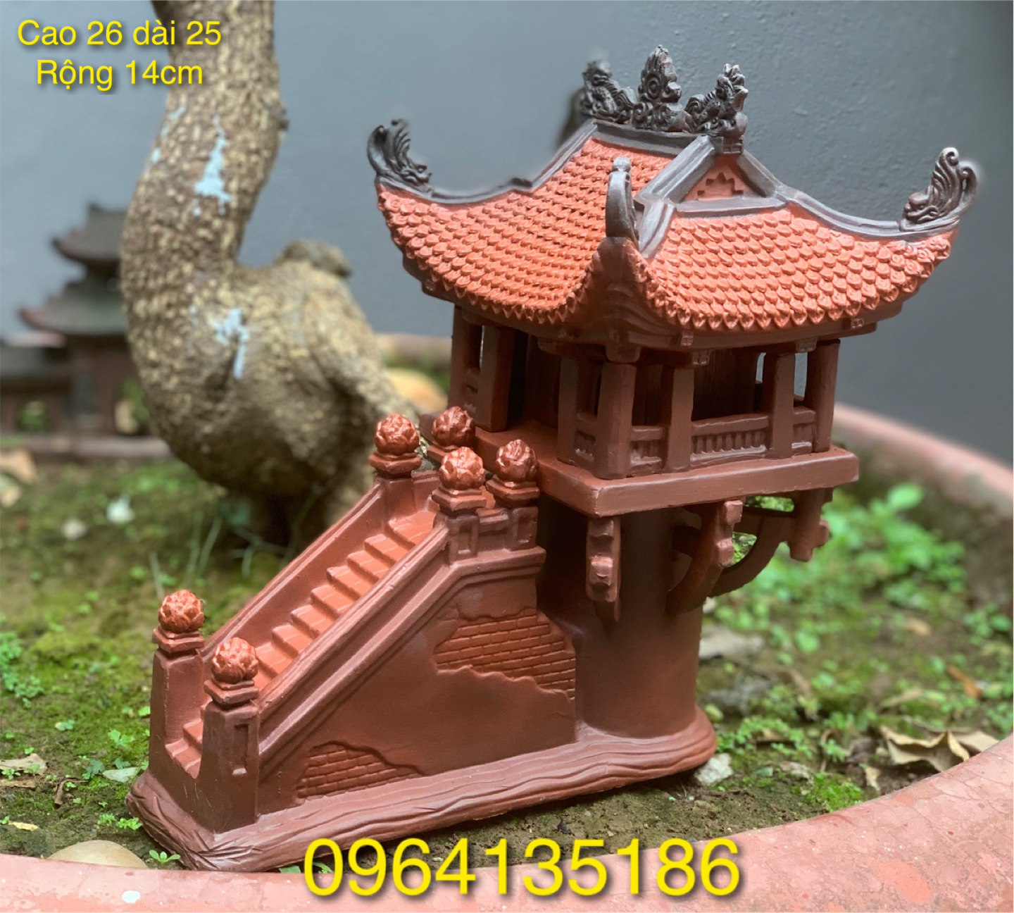 Tiểu cảnh chùa 1 cột h26cm gốm sứ Bát Tràng