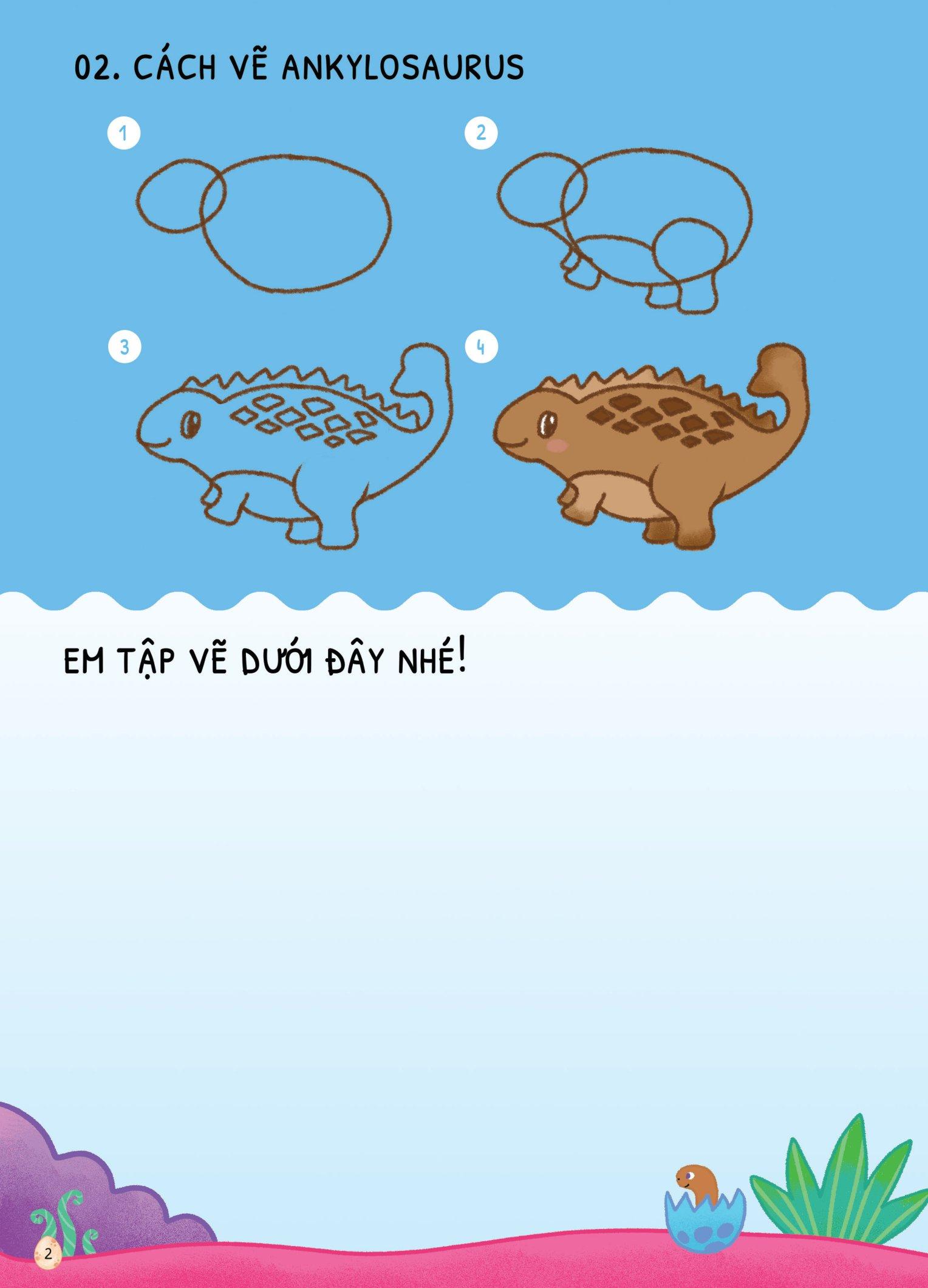Dino Tập Vẽ - 4 Bước Vẽ Đơn Giản - Khủng Long