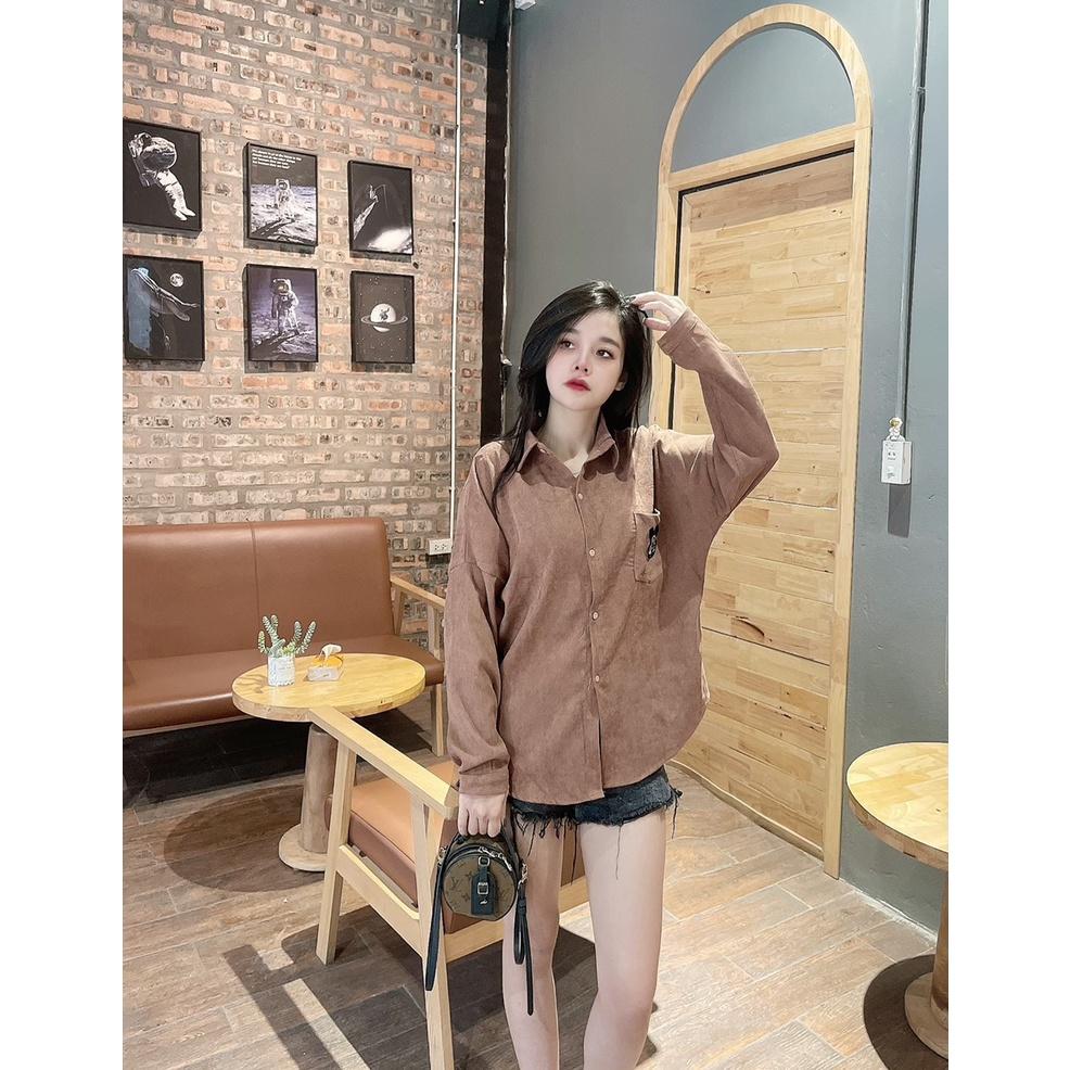 Áo sơ mi nhung tăm thêu hình mickey 8 màu xinh