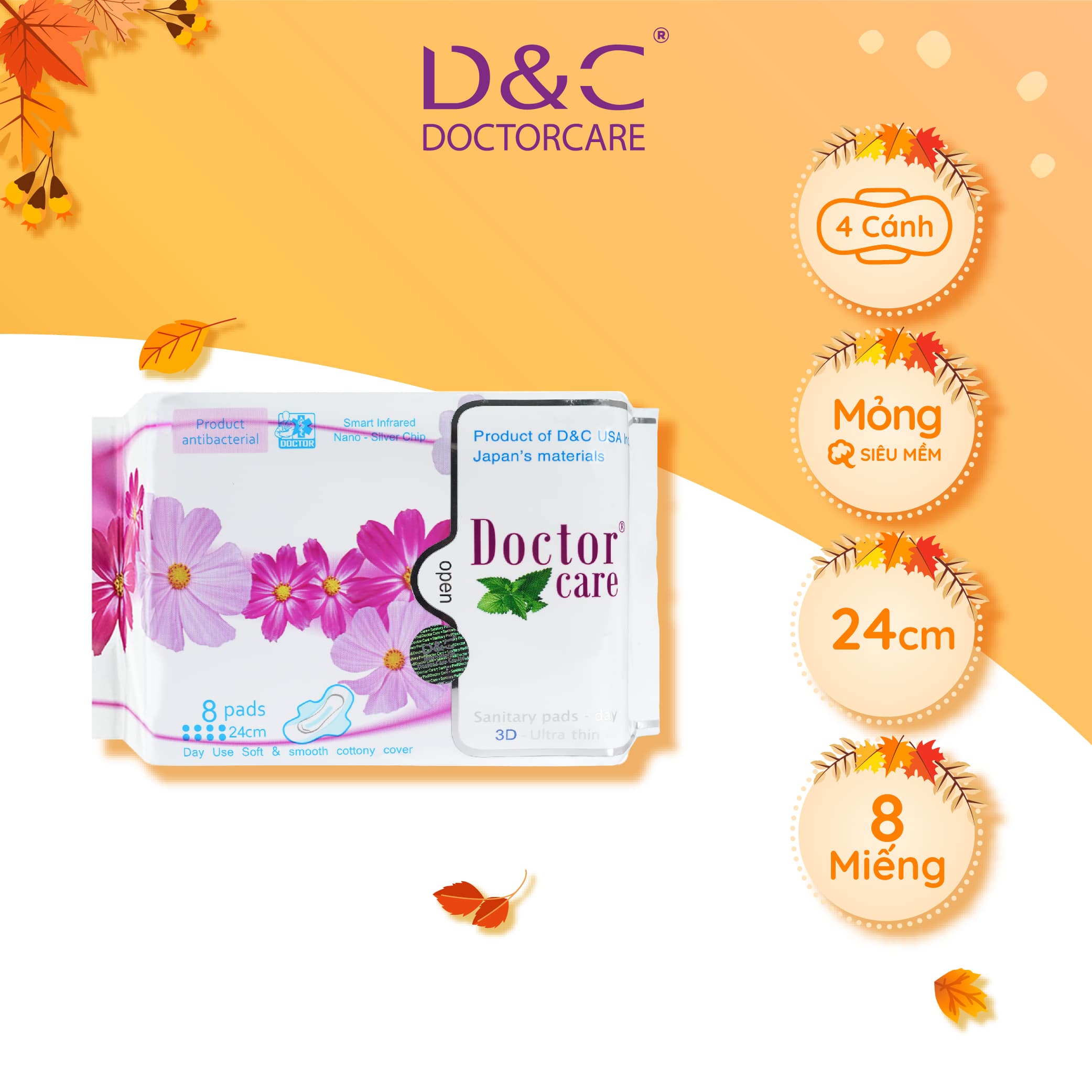 Băng vệ sinh thảo dược Doctor Care ban ngày 24cm the mát tự tin cả ngày dài