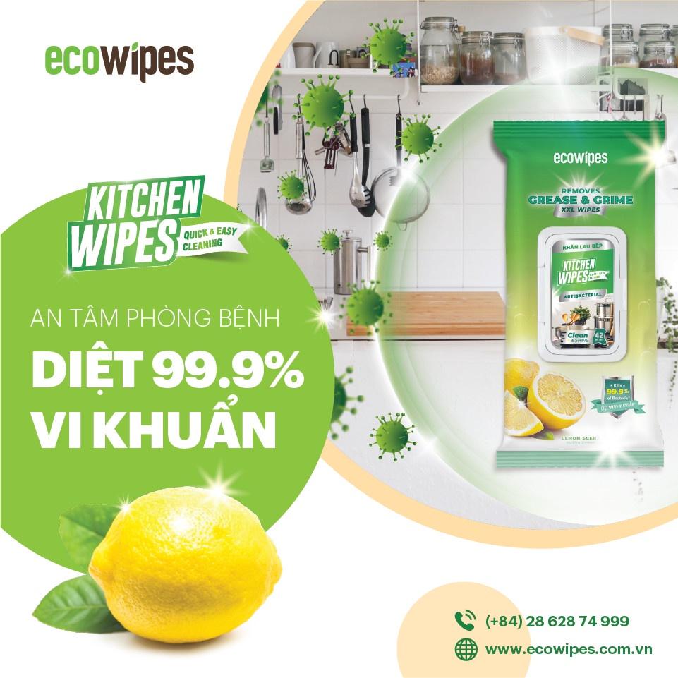 Combo 10 gói khăn giấy ướt lau bếp KitchenWipes gói 42 tờ size 30x20cm giúp làm sạch dầu mỡ các vết bẩn cứng đầu