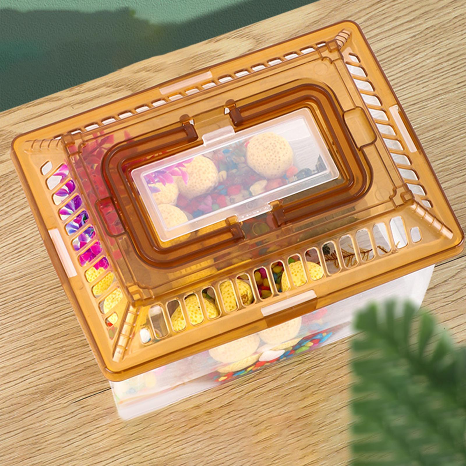 Small Turtle Tank with Handle and Cover with Platform Reptile Habitat Container Turtle Breeding Box Pet Feeding Box for Crayfish Lizards