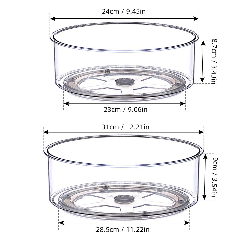 Kitchen Transparent Storage Turntable 12'' and 9'' 2 Pcs Round PET Clear Rotating Turntable Organizing and Storage Boxes