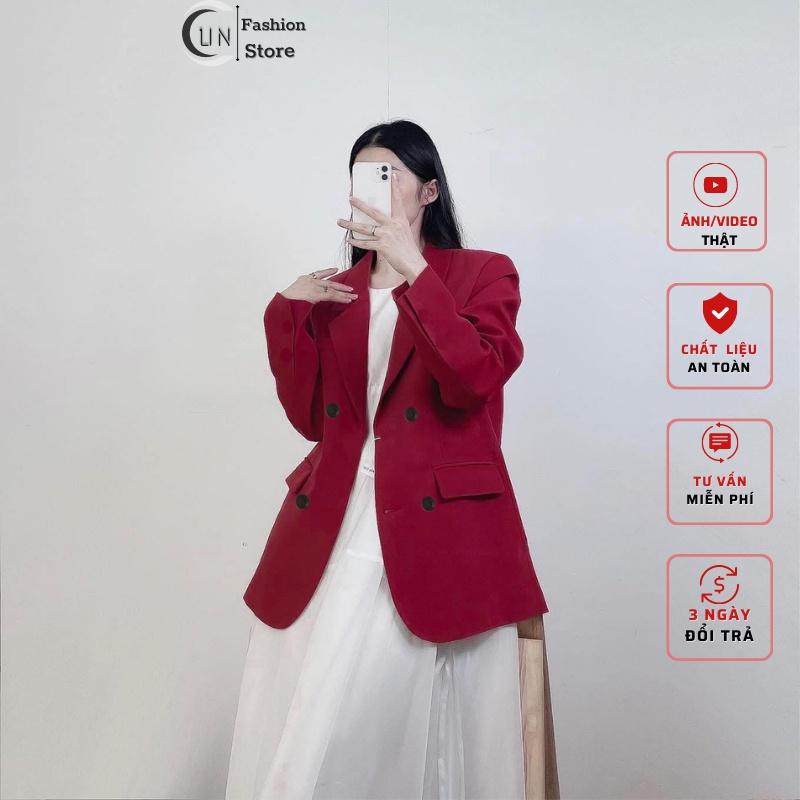 Áo khoác blazer nữ dáng suông 2 lớp chất Cotton Cun Fashion Cao Cấp