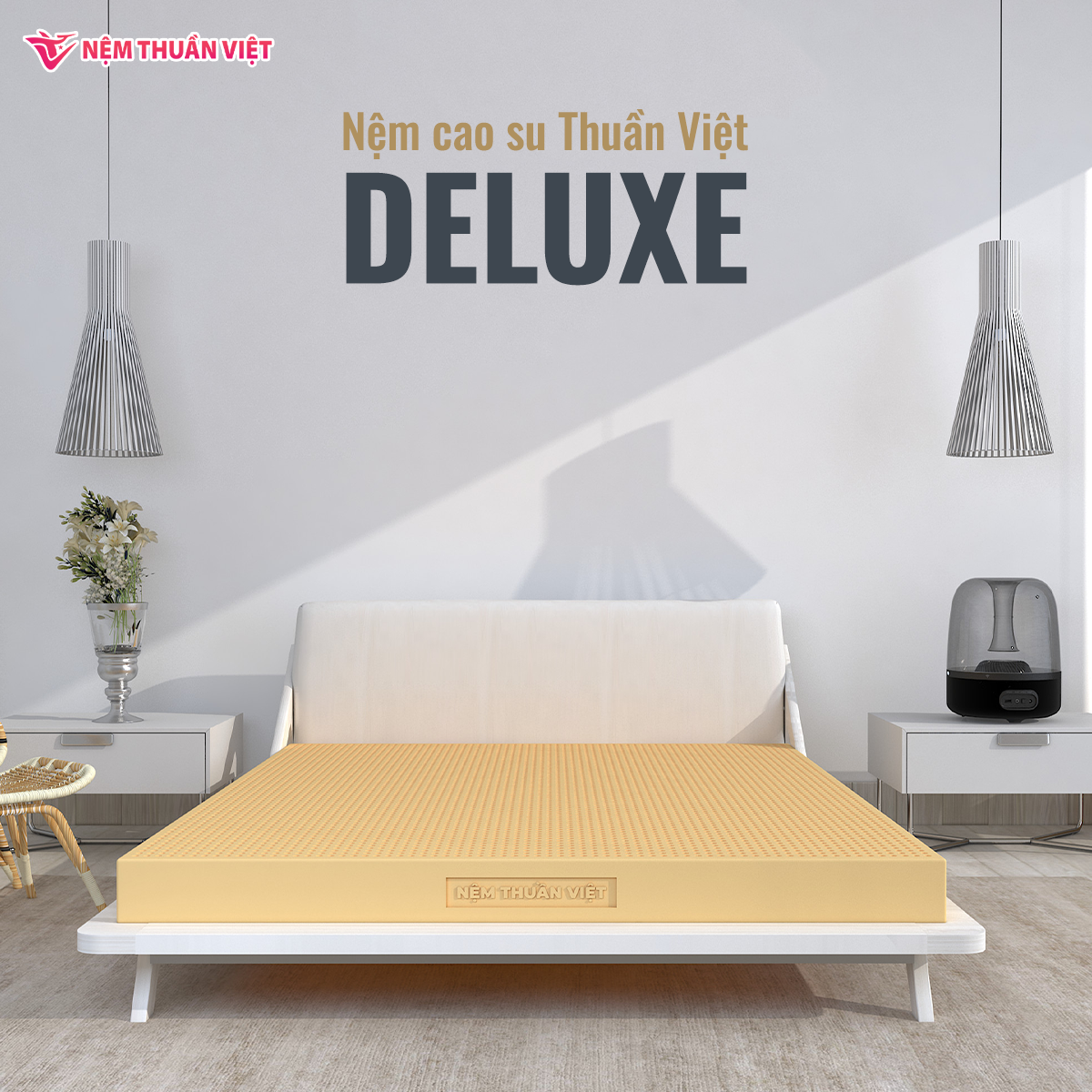 Nệm Cao Su Thuần Việt Deluxe 100% Cao Su Thiên Nhiên, Bền Bỉ, Thoáng Mát, Êm Ái