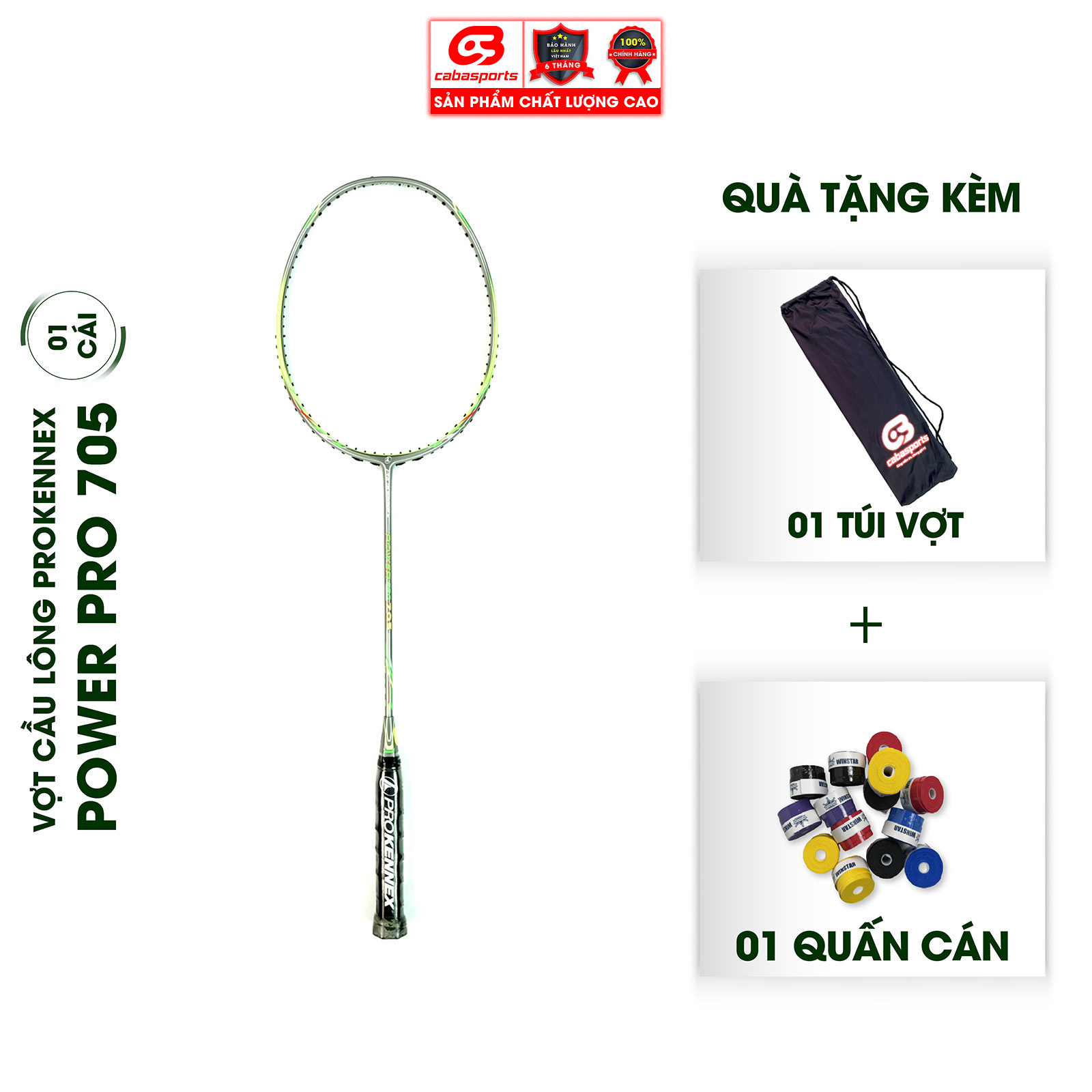 Vợt cầu lông Prokennex POWER PRO 705 Xanh Xám chuyên công - Đã đan lưới (1 cây)