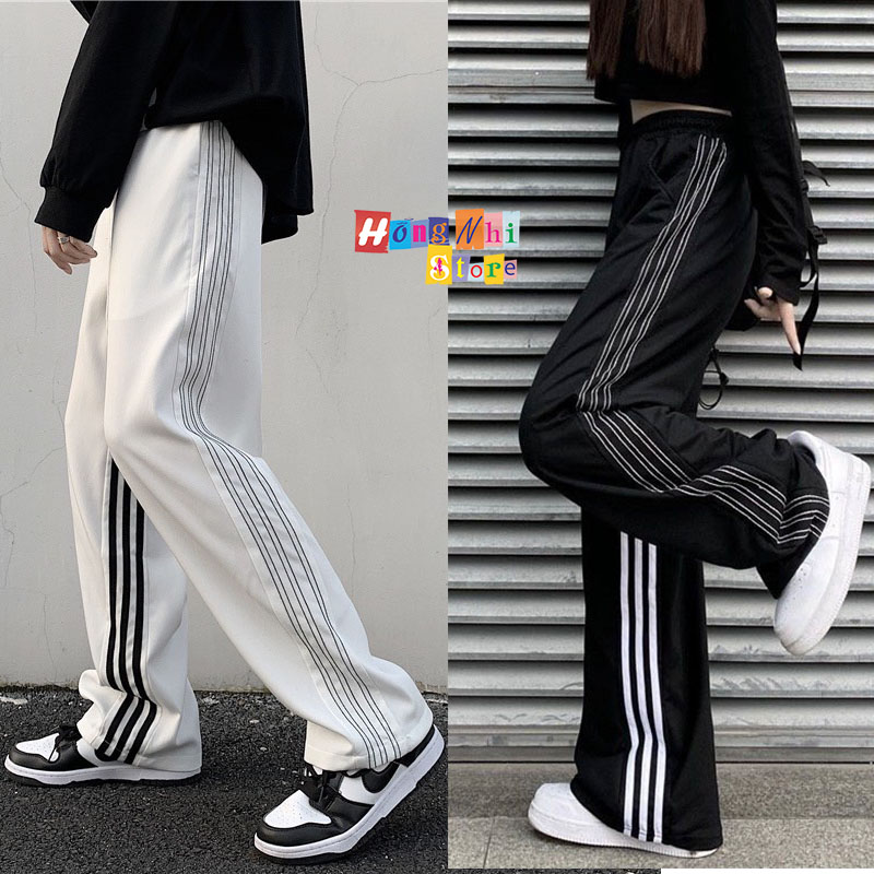 Quần Thun Dài Phối Sọc Ống Rộng, Jogger Line Ống Suông Ulzzang Unisex Dáng Rộng - MM