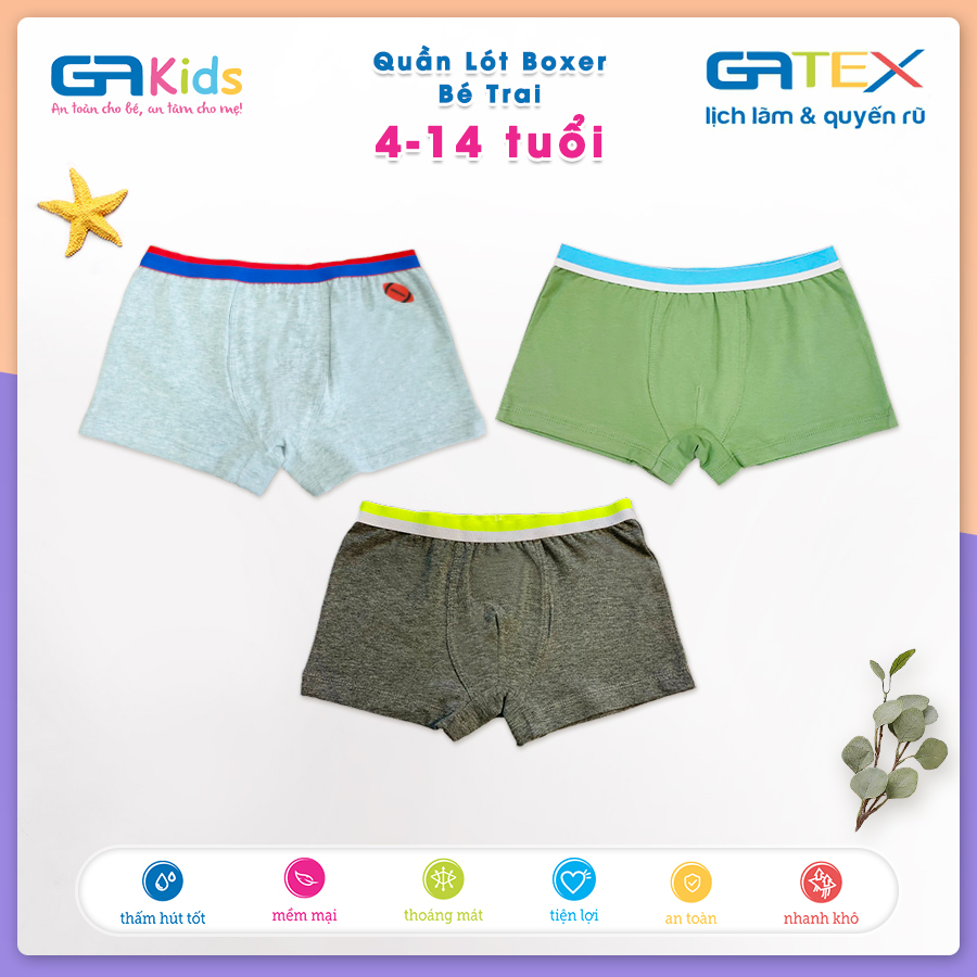 Set Combo 3 Quần Lót Boxer Cho Bé Trai GATEX Cotton Cao Cấp GAKIDS từ 4 đến 14 tuổi