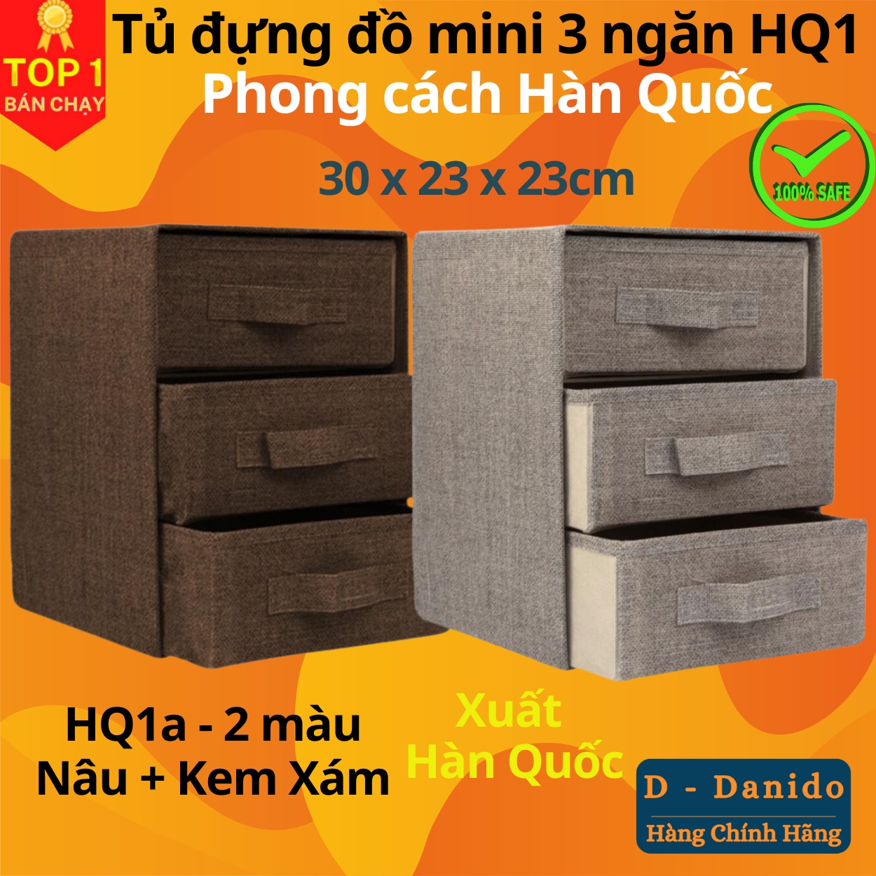 Tủ đựng đồ mini 3 ngăn HQ1 phong cách Hàn trang nhã – Hộp vải đựng đồ đa năng 3 tầng Hàn Quốc chính hãng