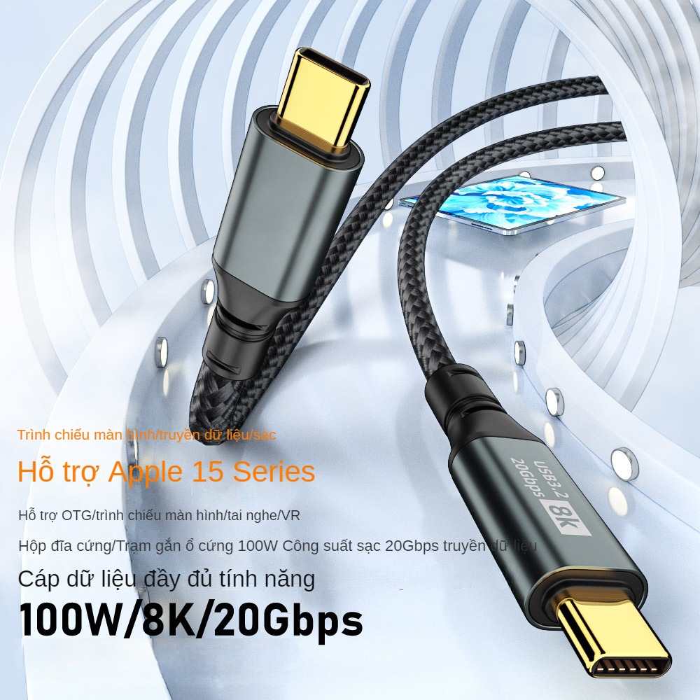 Cáp Sạc Nhanh USB Type C to Type C PD 100W - Dây Cáp Dữ Liệu FIRO USB 3.2 Gen2, Sạc Nhanh PD 100W, Truyền Dữ Liệu 20Gbps, Video 8K60Hz - 20V@5A PD100W/8K60Hz/20Gbps - Dài 2 Mét - Dùng Cho iPhone 15 Series, Macbook, Laptop, Smartphone - Hàng Chính Hãng