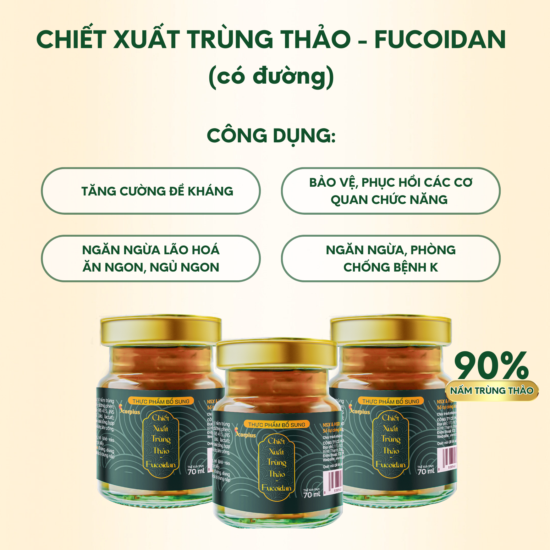 [LOẠI THƯỢNG HẠNG] Nước chiết xuất trùng thảo fucoidan SCORIUS 70ml bồi bổ sức khỏe