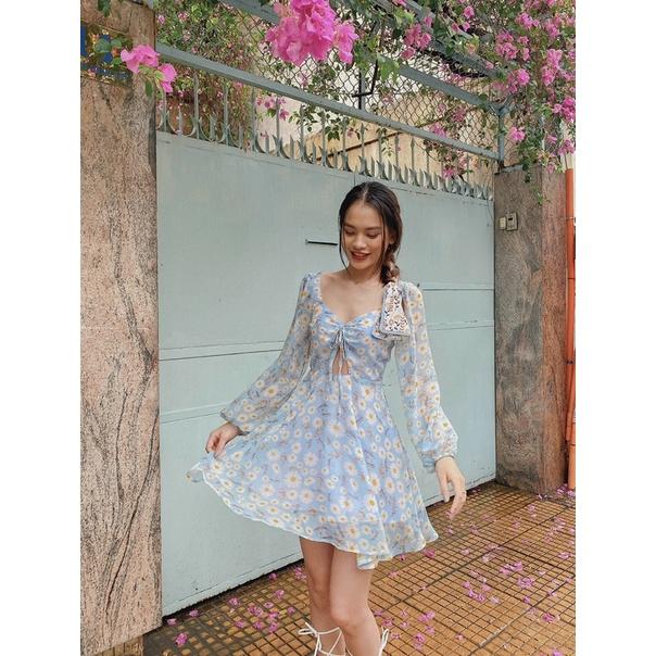 Đầm hoa tay dài