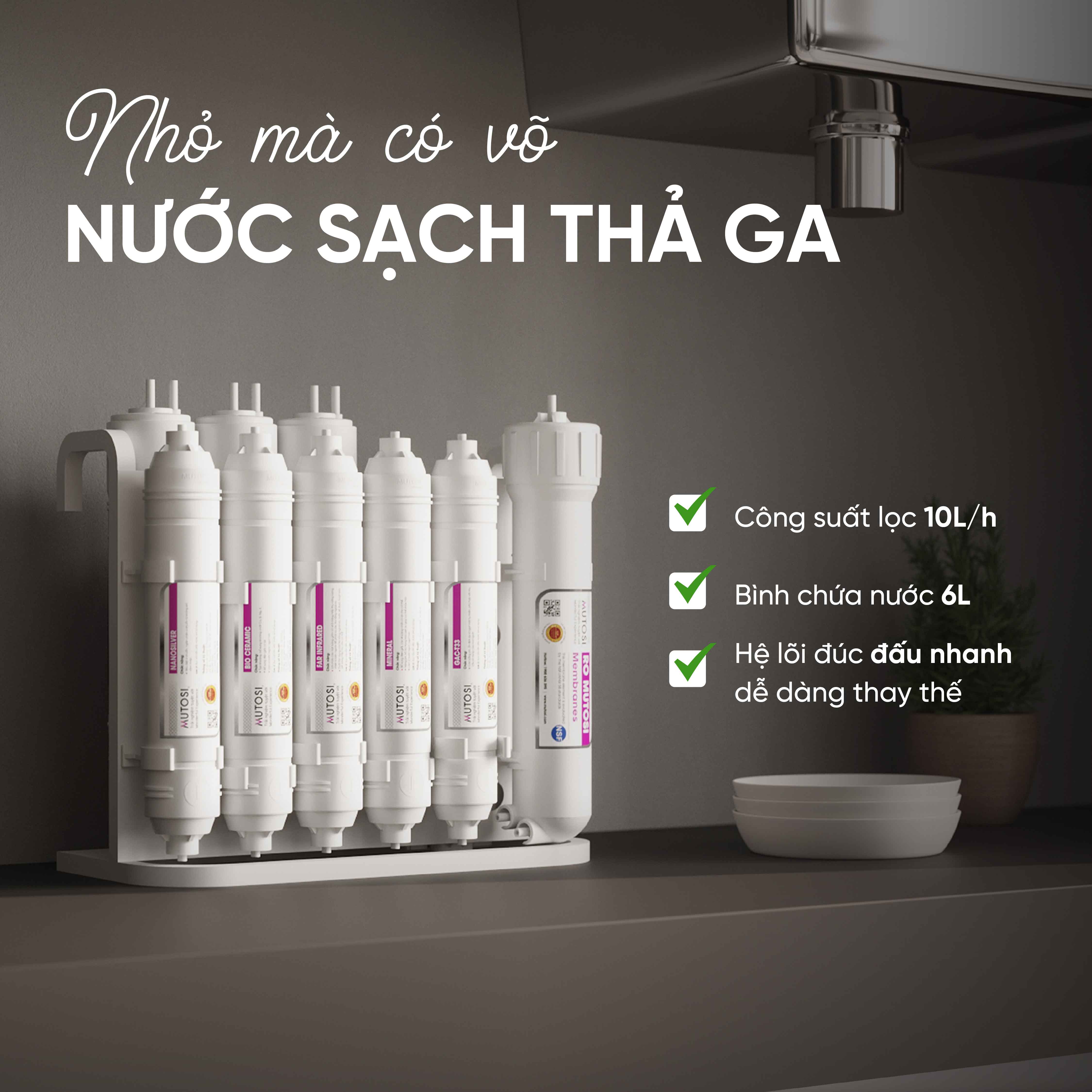Máy lọc nước để gầm không tủ - Hàng chính hãng Mutosi MP-192