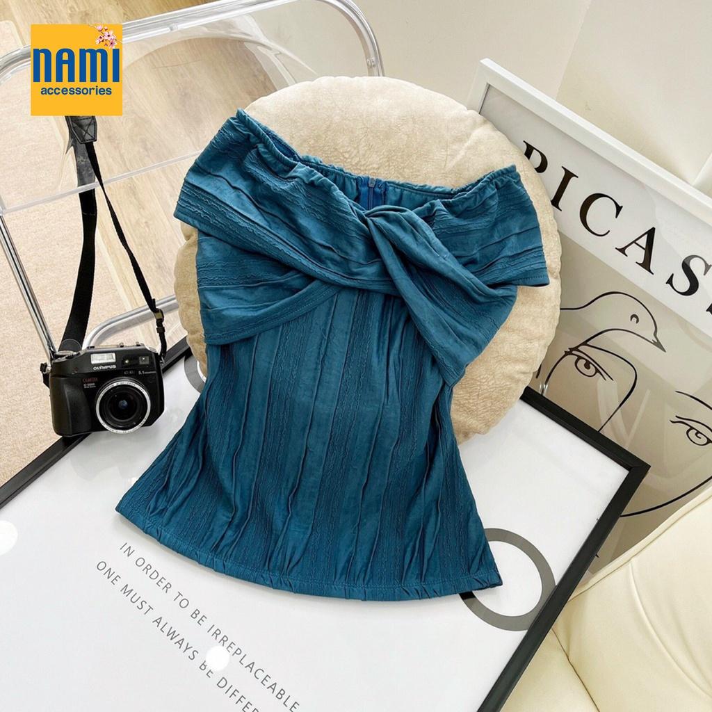Áo trễ vai xoắn ngực gân nổi duyên dáng dễ thương phối gì cũng xinh - ATNU044