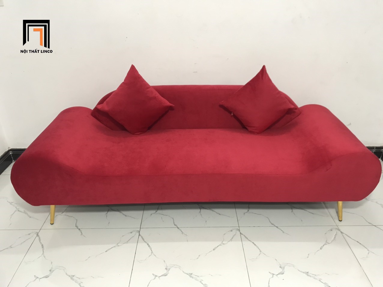 Ghế sofa băng thuyền thư giãn đỏ đô vải nhung nhiều kích cỡ