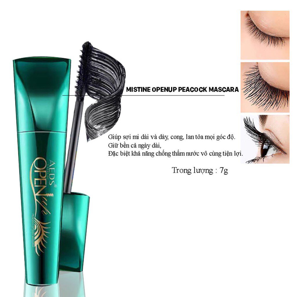 Chuốt mi dạng gel Mistine Openup Peacock Mascara Thái Lan 7g tặng móc khóa