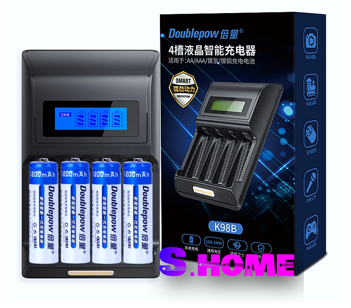 04 Pin Sạc AA 1200mah Doublepow + Sạc Pin AA/AAA Doublepow K209 sạc nhanh Tự Ngắt,  Pin AA dùng cho Micro , Điều khiển, Đồ chơi... | Hàng Chính Hãng