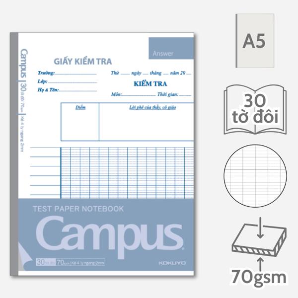 Giấy Kiểm Tra Kẻ 4 Ly Ngang Dạng Vở A5 - Campus TPN-A5LY30 (30 Tờ Đôi)