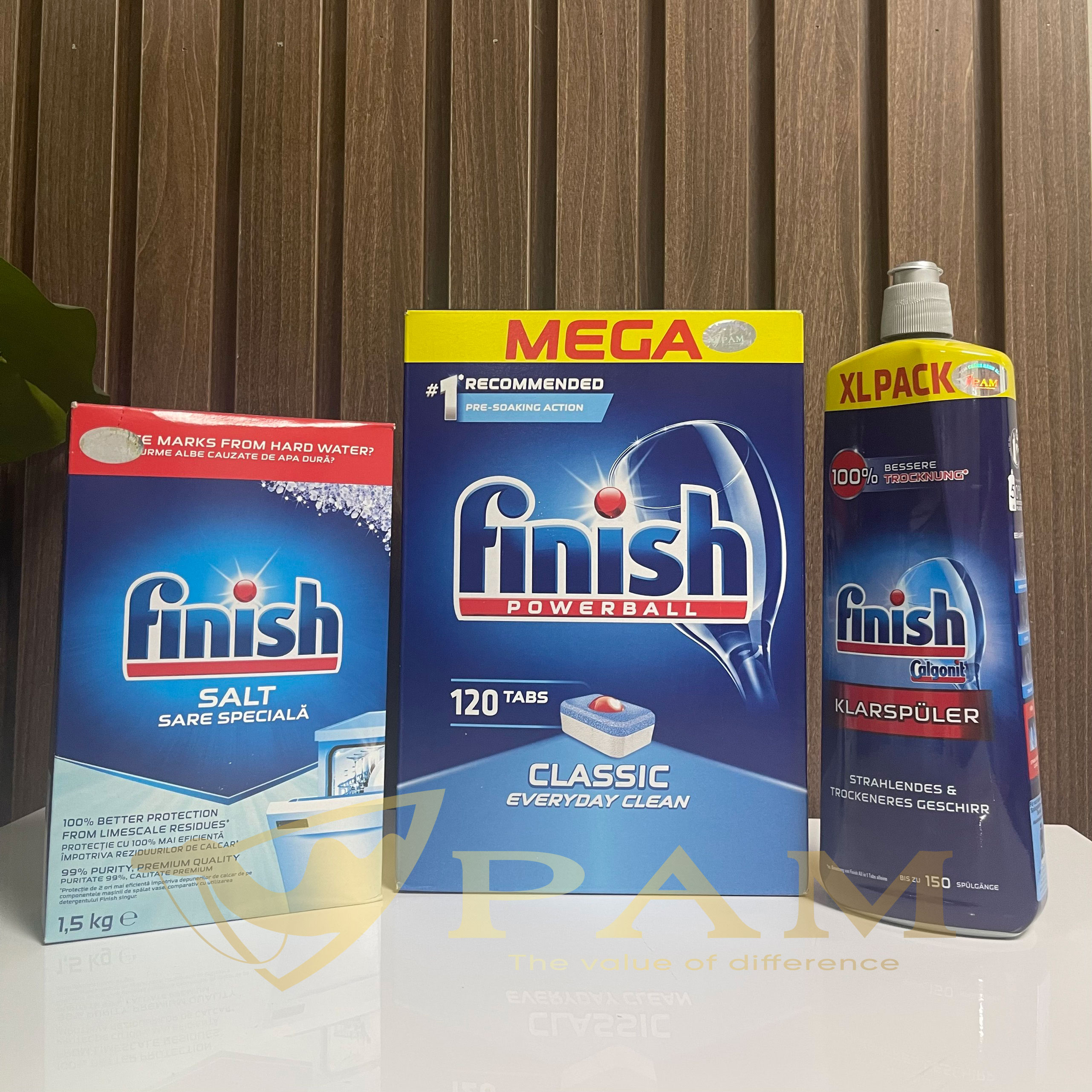 Combo Viên rửa bát Finish Classic 120 viên + Muối Finish 1.5kg + Nước làm bóng Finish 750ml