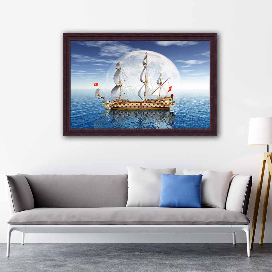 Tranh canvas phong thủy treo tường - Thuận buồm xuôi gió - TBXG012 - Khung màu nâu trầm bóng - 120x80cm