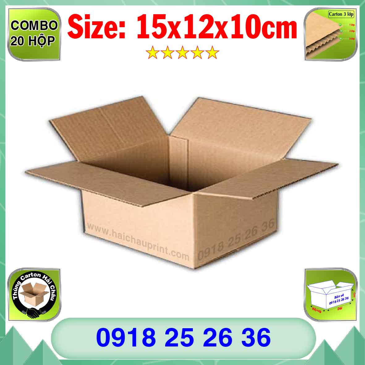 20 Hộp Carton, KT: 15x12x10cm, Hộp carton, Thùng carton, Hộp đóng hàng, Thùng đóng hàng, Hộp carton 3 lớp...