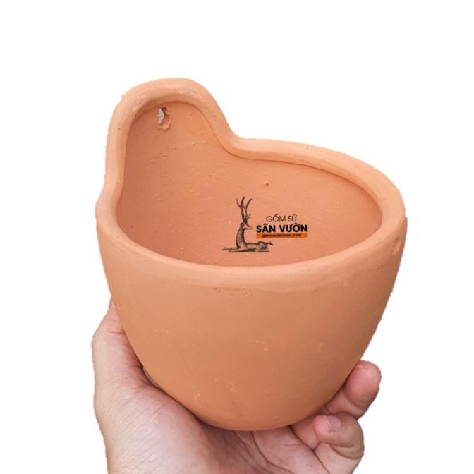 Chậu treo trồng cây gốm đất nung HÌNH TRỨNG CÓ GỜ 13x10cm