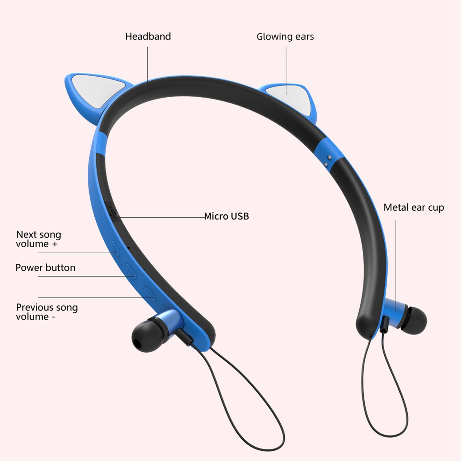 Cat Ear Bluetooth Headphones Wireless in Ear Headsets with Microphone LED Light for Girls Boys