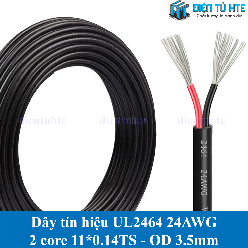 Bộ 5 mét Dây tín hiệu 2 lõi 2464 24AWG 11*0.14TS vỏ PVC 80 độ OD 3.5mm