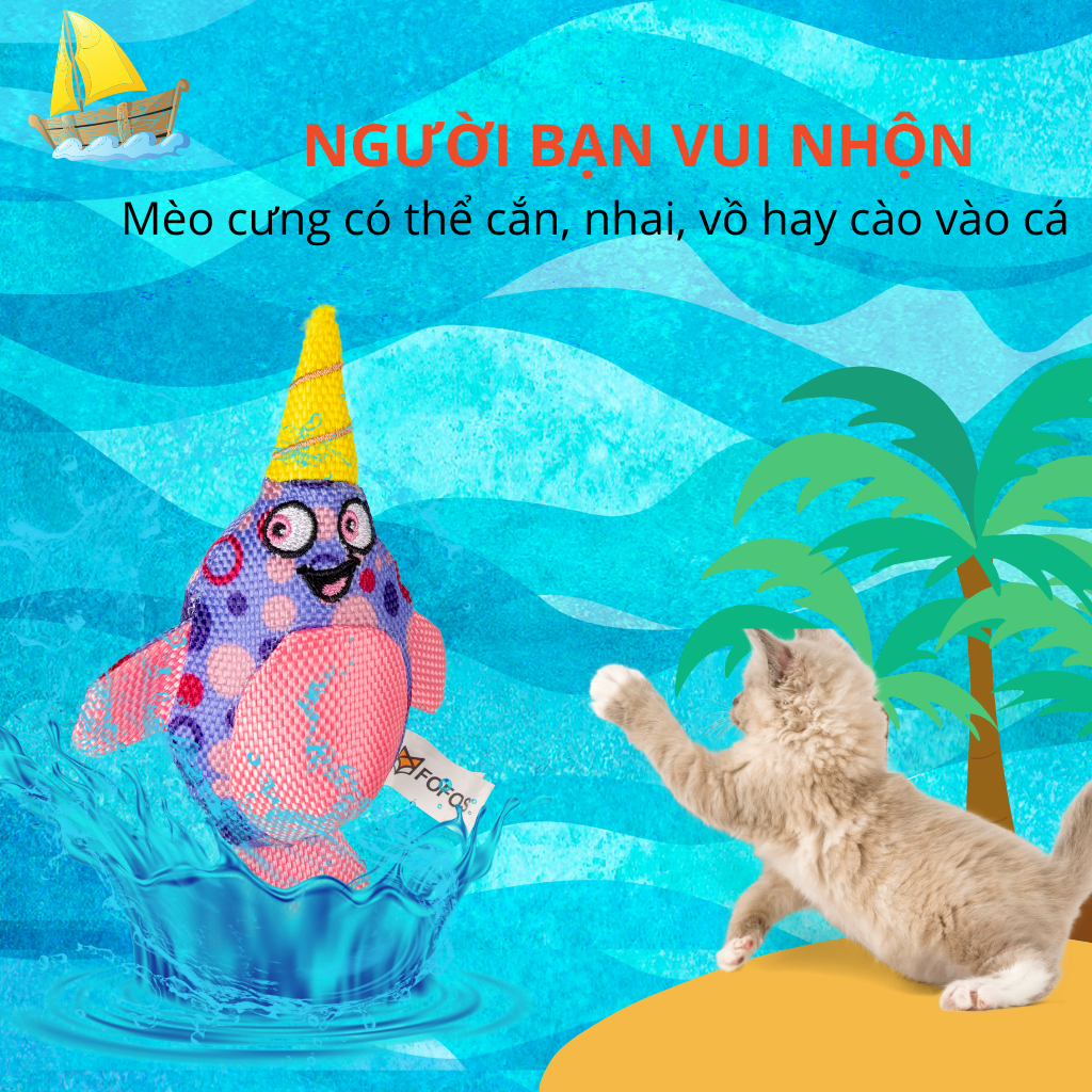 Đồ chơi cho mèo FOFOS, Combo đồ chơi hình cá nemo &amp; cá nhà táng, Chứa catnip, Chịu được cào cắn, Giúp vệ sinh răng miệng