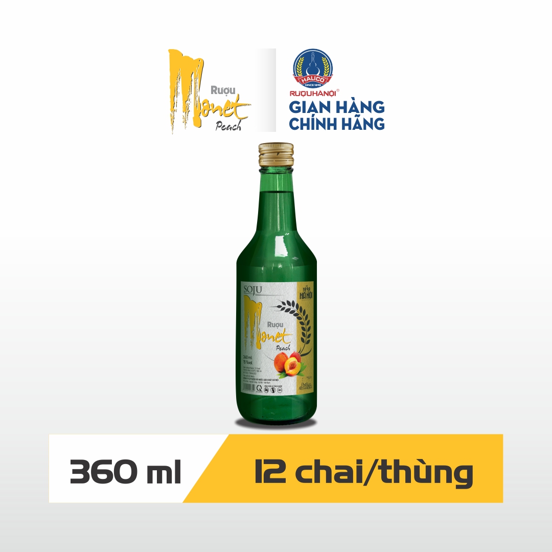 Rượu Soju Monet Peach vị đào HALICO nồng độ 14,5% chai 360ml không kèm hộp