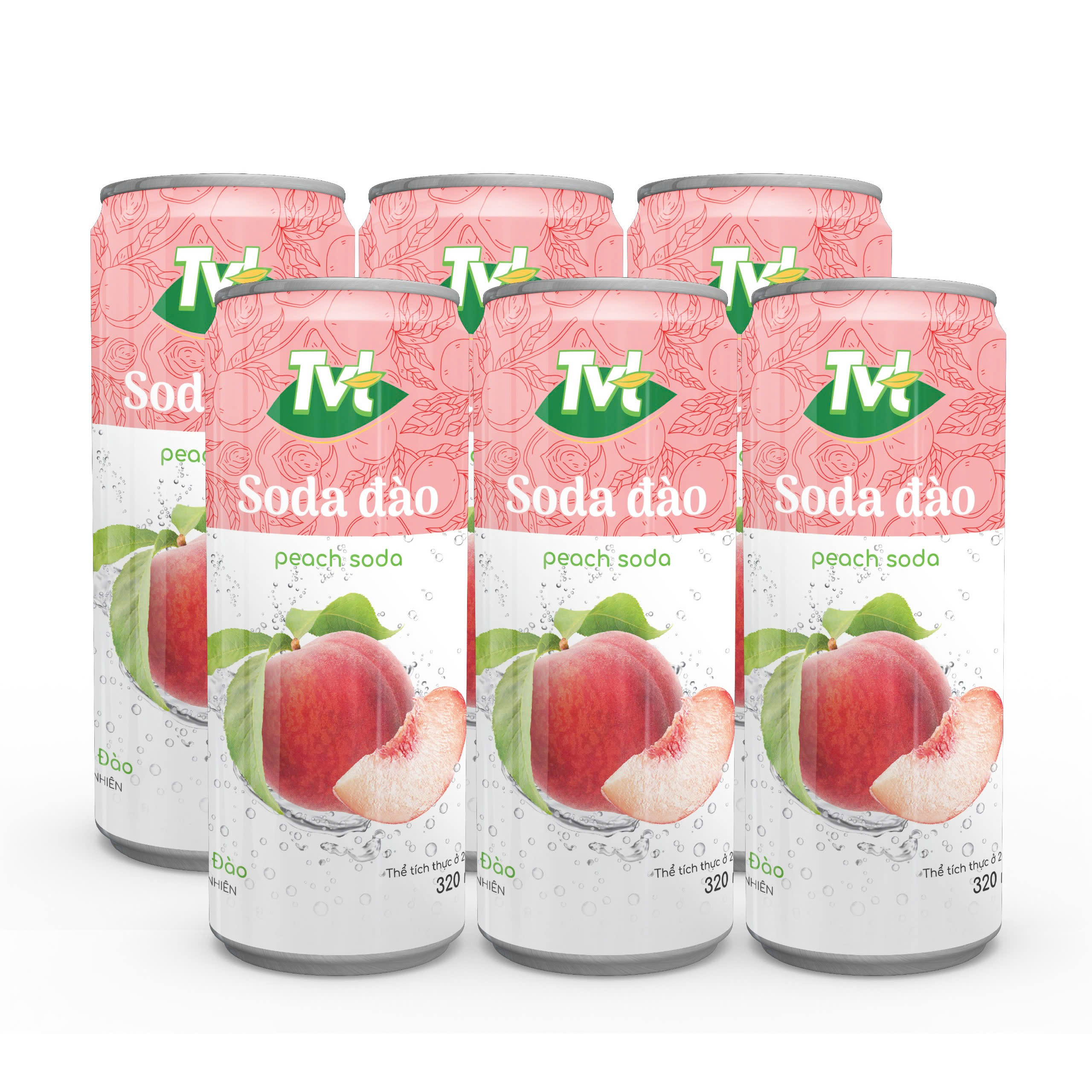 [Lốc 06 lon 320ml] Soda Đào TVT - Nước cốt đào tự nhiên cùng soda nhẹ nhàng