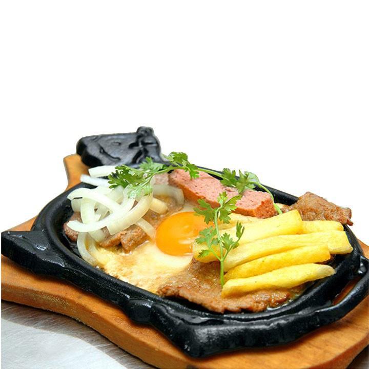 Chảo Bò Bít Bằng Gang Chống Dính Cao Cấp Kèm Đế Gỗ