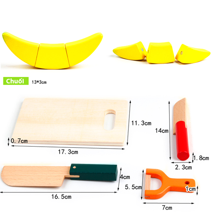 Cắt trái cây nam châm, đồ chơi gỗ đáng yêu, đầy màu sắc cho bé học hỏi và sáng tạo