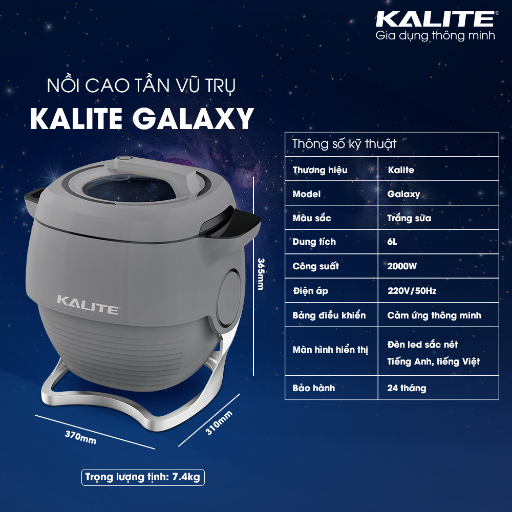 Nồi Điện Đa Năng Cao Tần Tự Động KALITE GALAXY Quay Vòng 360 Độ Tự Động 11 Tính Năng Cao Cấp Dung Tích 6 Lít Công Suất 2200 W - Hàng Chính Hãng