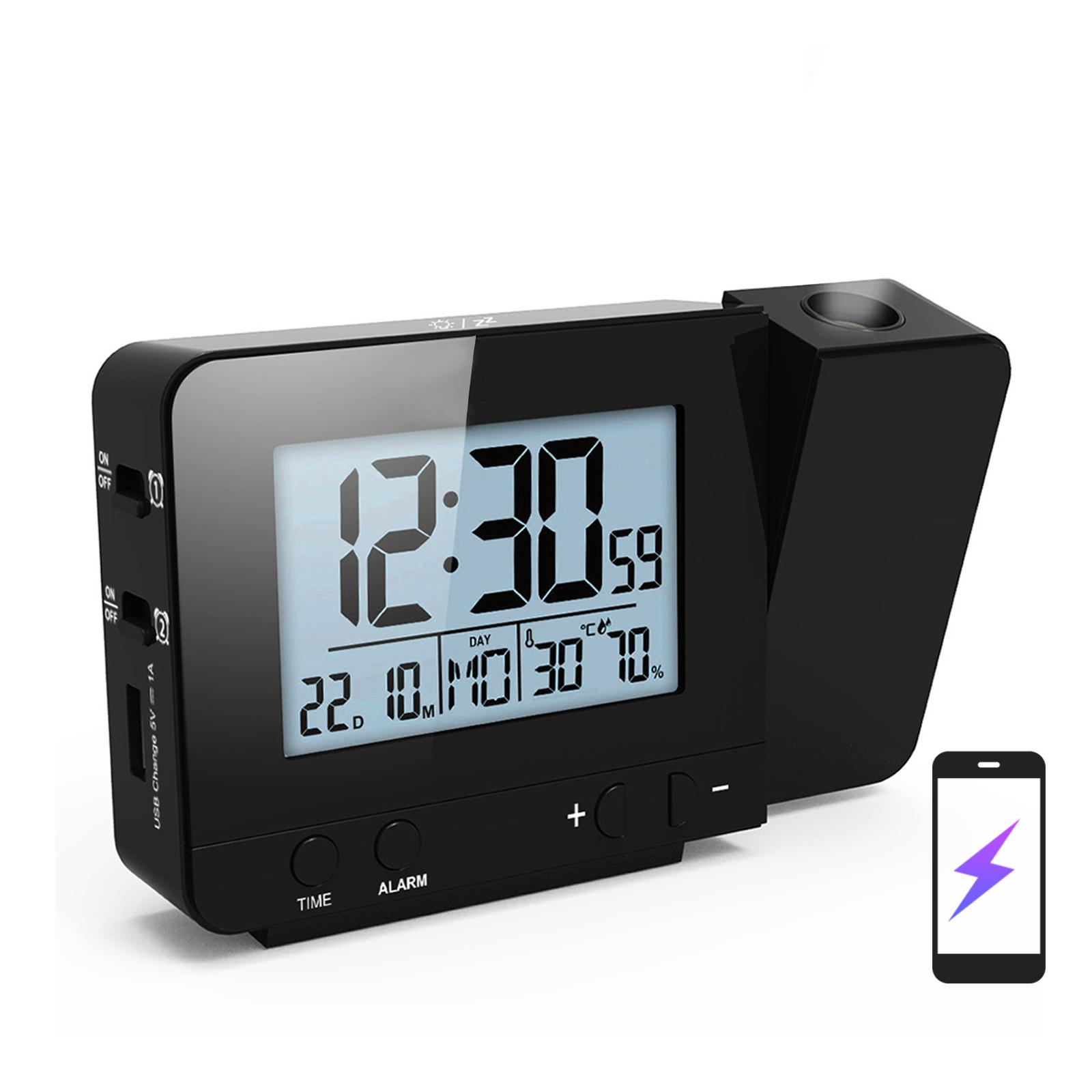 Projection Alarm Clock for Bedroom with Thermometer Hygrometer Digital Project Ceiling Clock Dimmable LED Display with