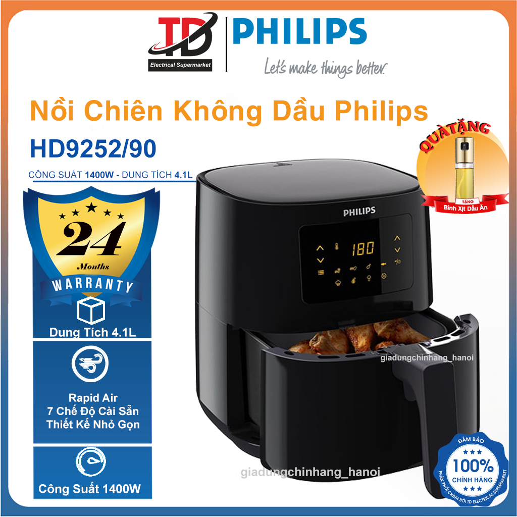 Nồi Chiên Không Dầu Philips Hd9252 - 4.1Lit1400W - Hàng Chính Hãng