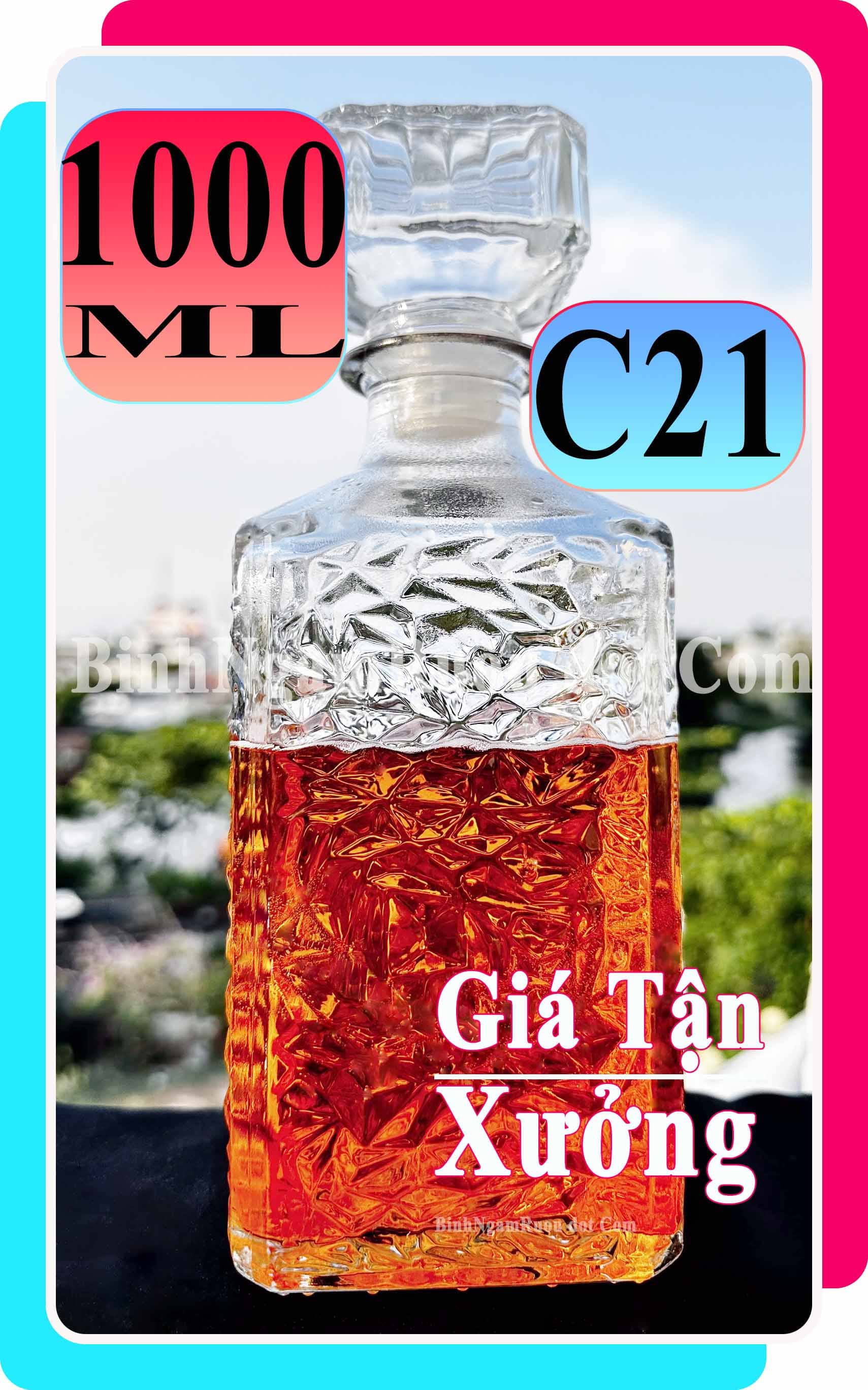 [Mua 5 Tặng 1 ] C21 Chai Đựng Rượu Thủy Tinh Vuông 1000ml - Đẹp Cao Cấp - Nắp Kín Thủy Tinh Trong - Tặng Biếu Sang Trọng