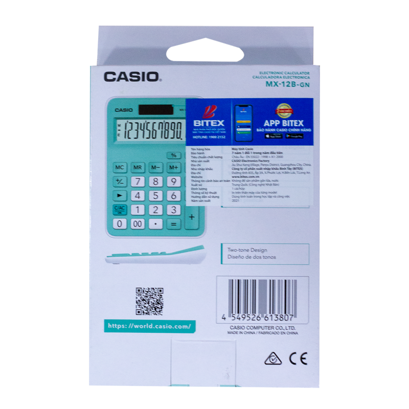 Máy tính Cỡ Nhỏ Casio MX-12B Sắc màu Chính hãng