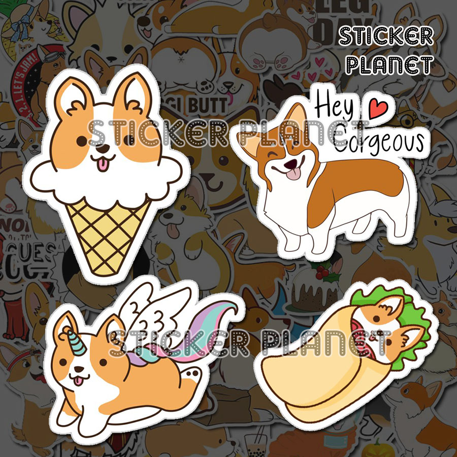 Sticker Corgi decal dán laptop , điện thoại hình dán trang trí