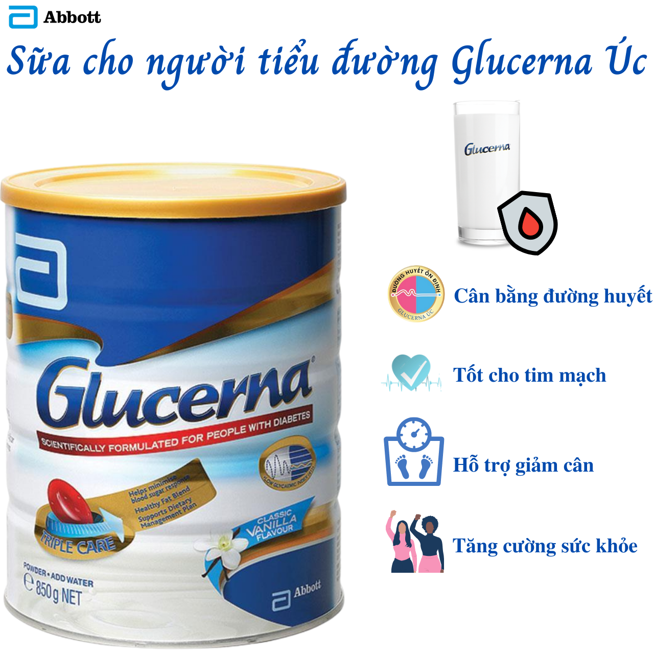 Sữa Dành Cho Người Tiểu Đường Abbott Glucerna Úc Bổ Sung Đầy Đủ Dinh Dưỡng Và Cân Bằng Đường Huyết - Lon 850g - Massel Official