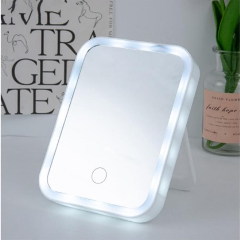 Gương để bàn cảm ứng đèn LED với 3 chế độ màu, Gương trang điểm mini cao cấp