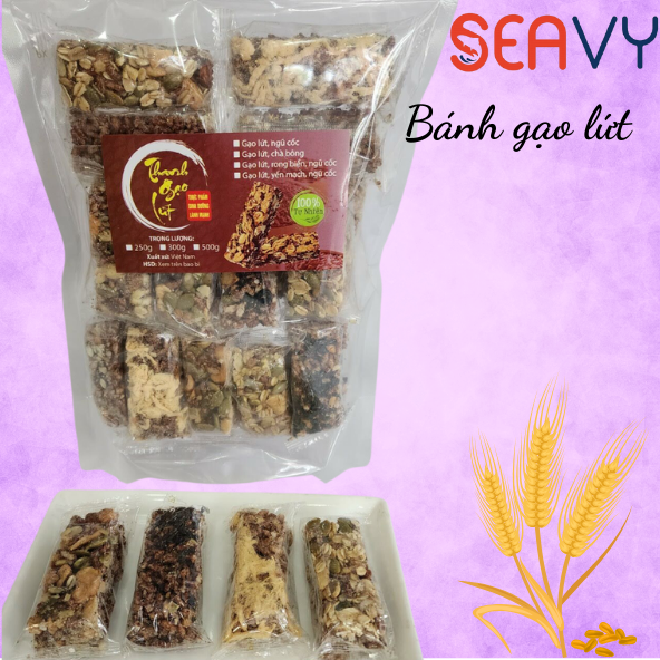 Đặc Sản Nha Trang -Bánh Gạo Lứt Giảm Cân Ăn Kiêng Với 4 Vị Siêu Hạt, Chà Bông, Rong Biển, Yến Mạch Seavy Gói 500g