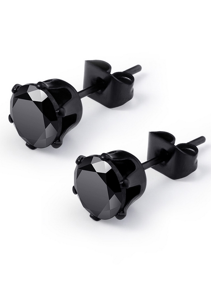 Bông tai inox đính đá màu đen Hàn Quốc cao cấp BT383