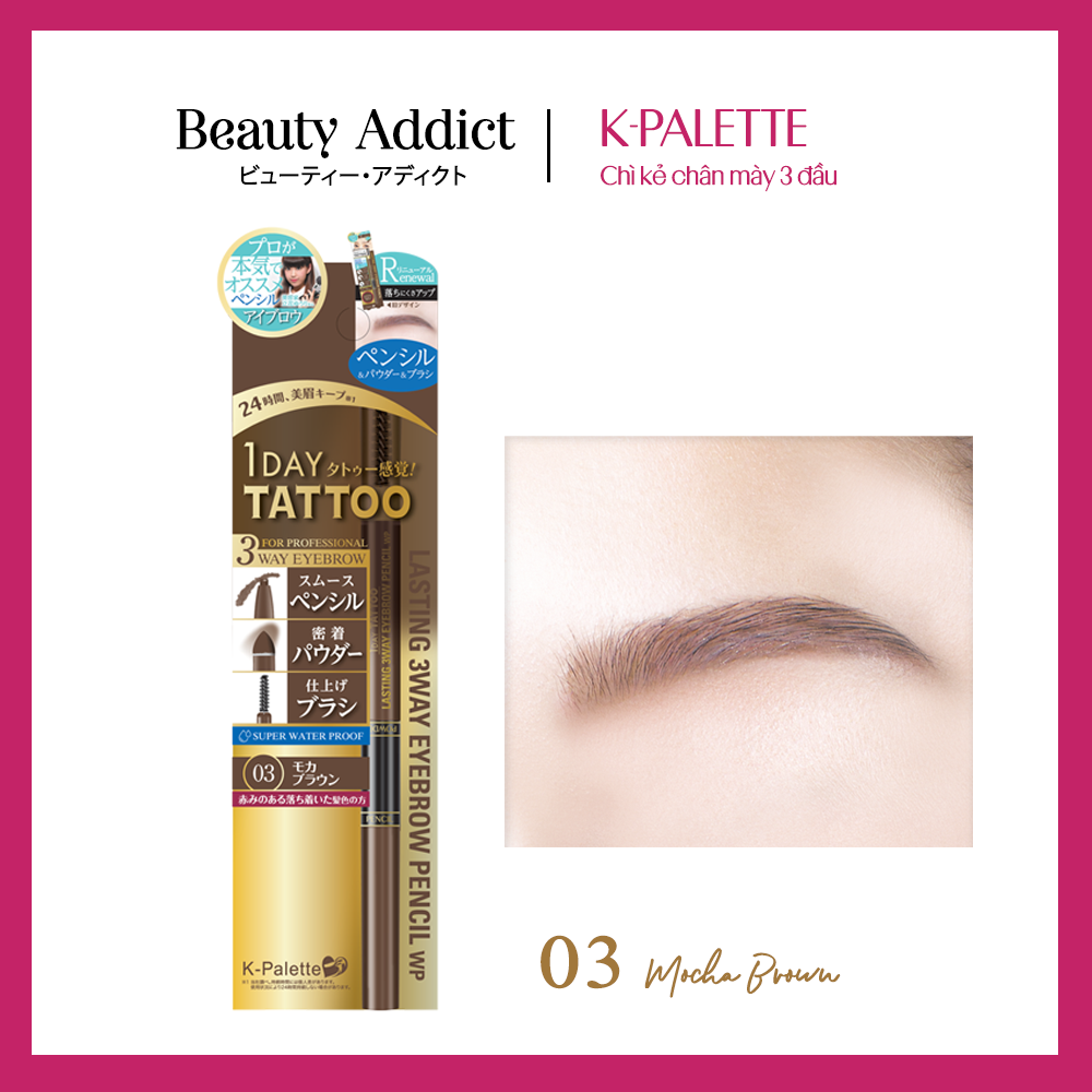 Bút Vẽ Lông Mày 3 Đầu Nhật Bản, Đầu Chì, Đầu Bột, Cọ Chải, K-Palette Eyebrow Pencil, Chống Lem, Lâu Trôi, Bền Màu 24h