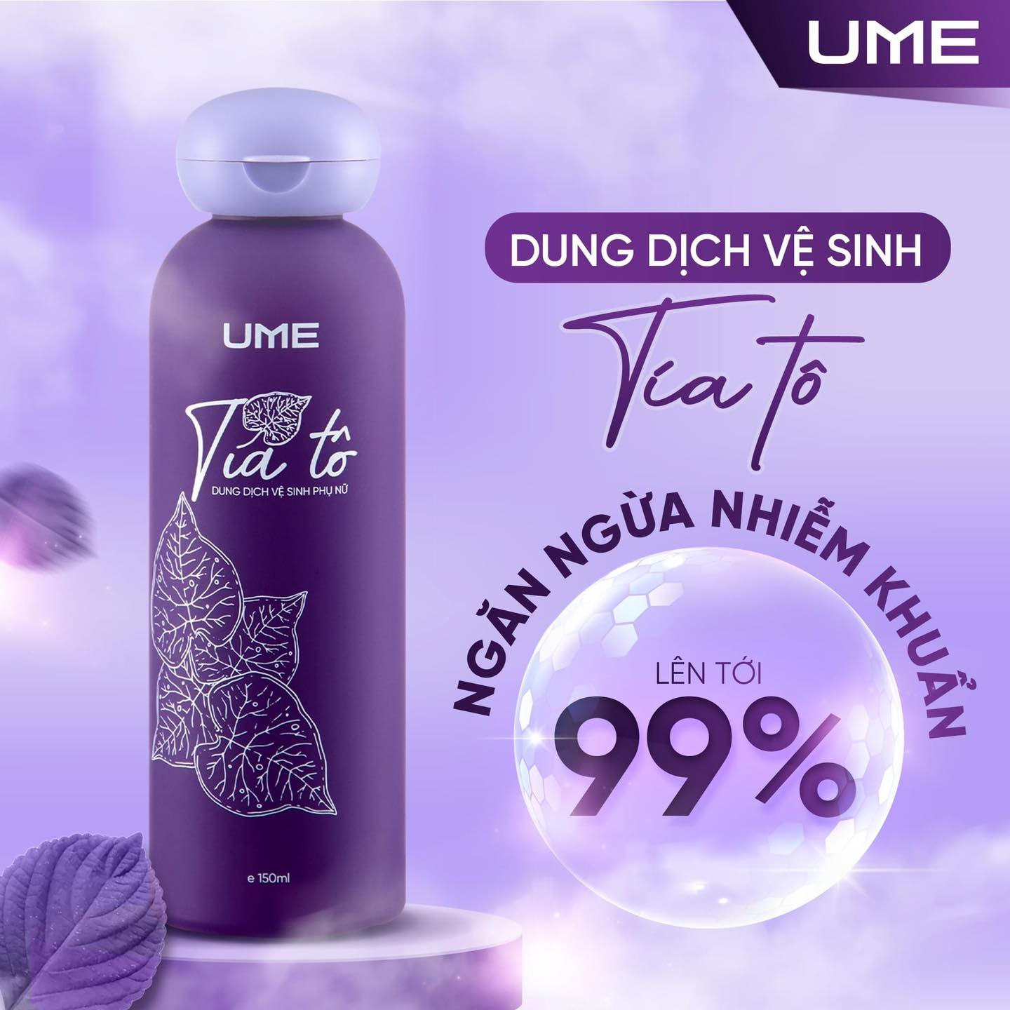 Dung dịch vệ sinh Tía Tô UME Ngọc Trinh giúp kháng khuẩn, ngăn ngừa viêm nhiễm hiệu quả (chai 150ml)