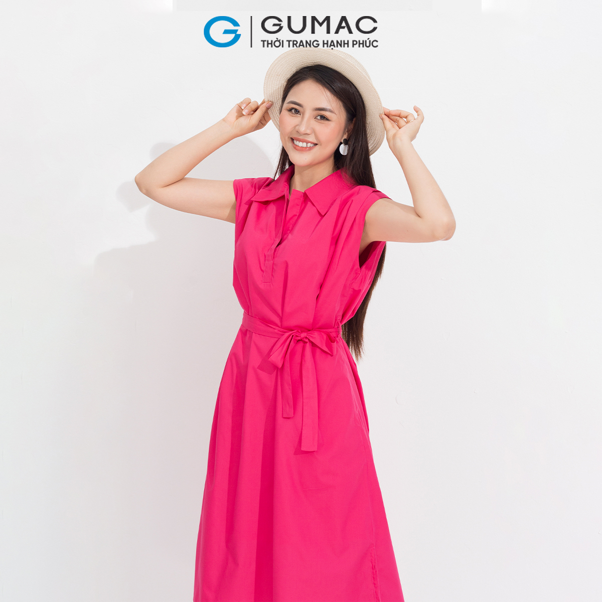 Đầm sơ mi vai kiểu GUMAC DD05041