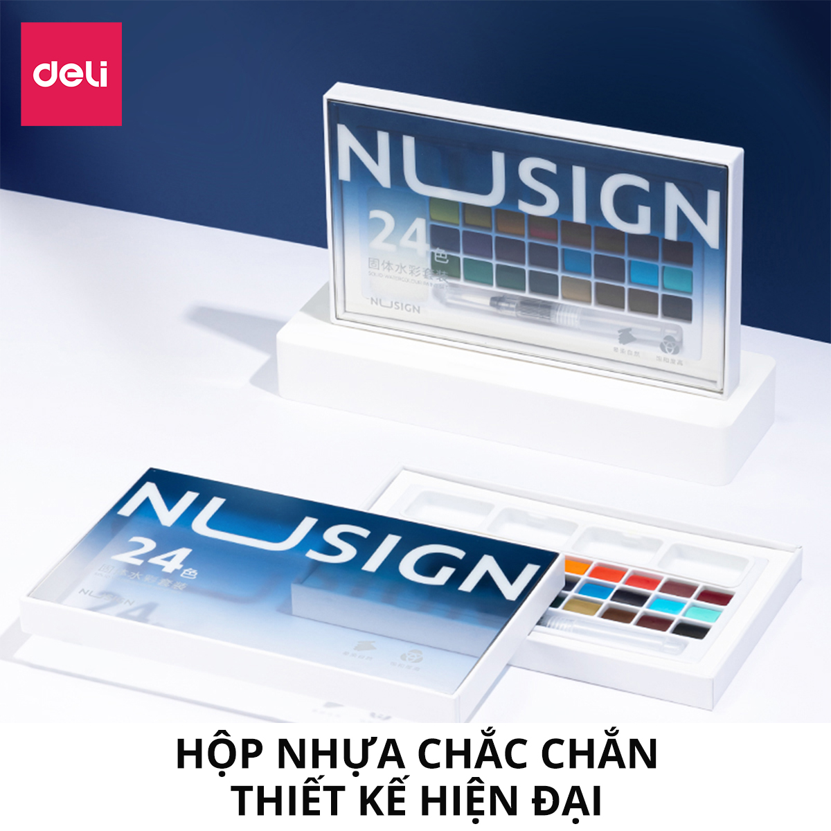 Màu Nước Dạng Nén Cao Cấp 24 Màu Nusign - Kèm Bút Vẽ, Bông Mút Chuyên Nghiệp, Màu bền, đậm, Dễ Loang Màu
